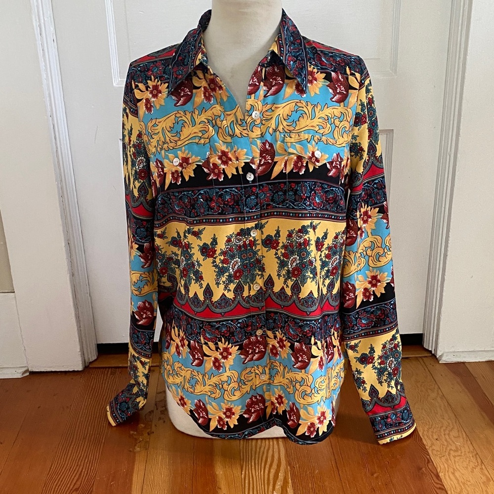 Roper Bold Floral Print Button Down‎ Long Sleeve Shirt Medium